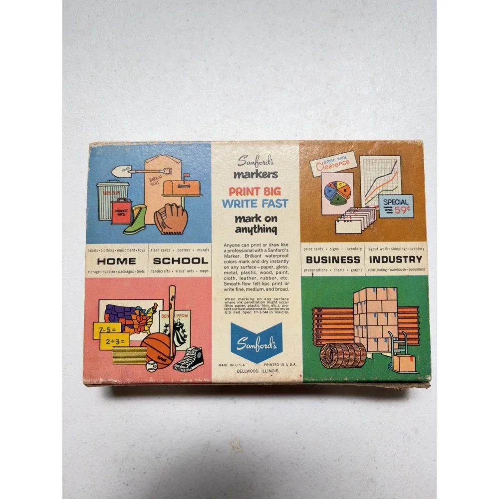 Vintage Sanford's Deluxe Felt Tip Markers Complete 8 Color Set w/ Box SMELLY